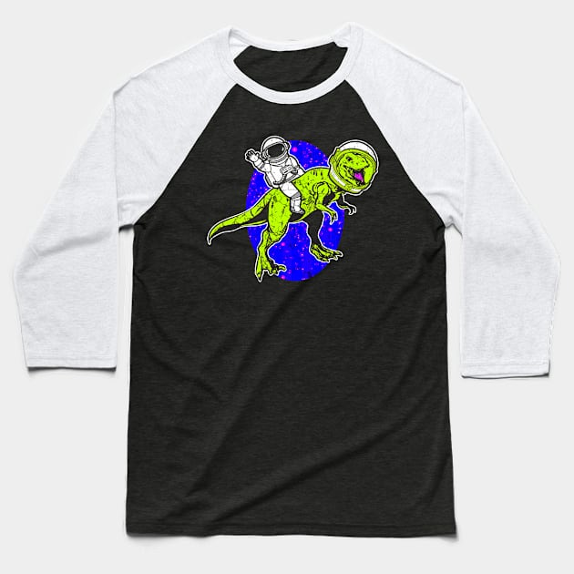 Astronaut Riding T-Rex Baseball T-Shirt by Mila46